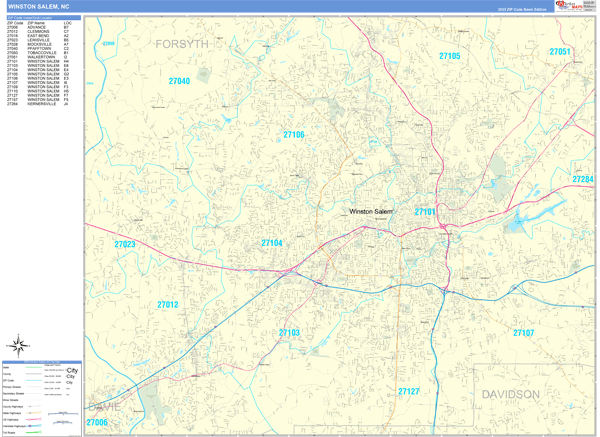 Winston-Salem, NC Zip Code Map